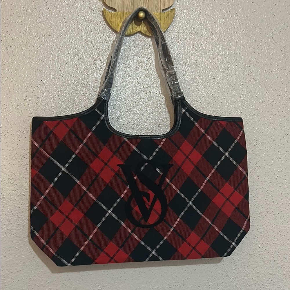 Victoria Secret Stylish Red and Black Plaid Tote Bag